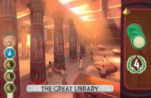 The Great Library Card from 7 Wonders Duel takes a scientific progress token and scores 4 vp.