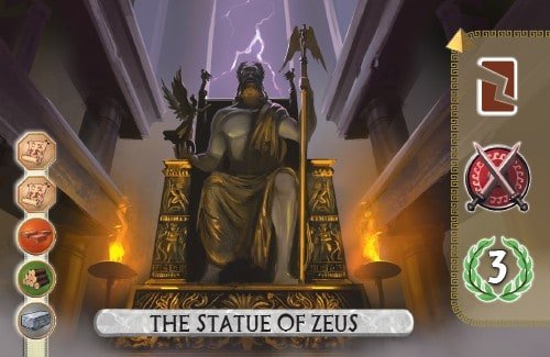 The Temple of Artemis Card from 7 Wonders Duel destroys a resource card, gains a military and scores 3 vp.