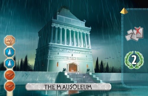 The Mausoleum Card from 7 Wonders Duel gets a discarded card and scores 2 vp.