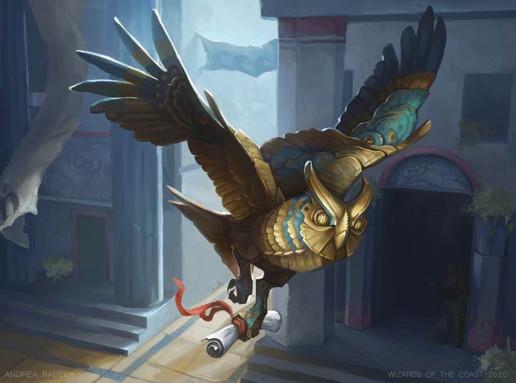 A mechanical owl, delivering a board game review